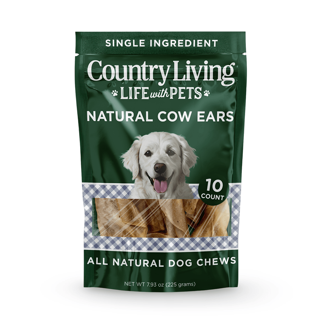 Country Living Natural Cow Ears Dog Chews – 10 Count Bag – All - Natural, Single - Ingredient, Long - Lasting Dog Chews – High - Protein, Low - Fat, Rawhide - Free – Supports Dental Health - Mac's Got More