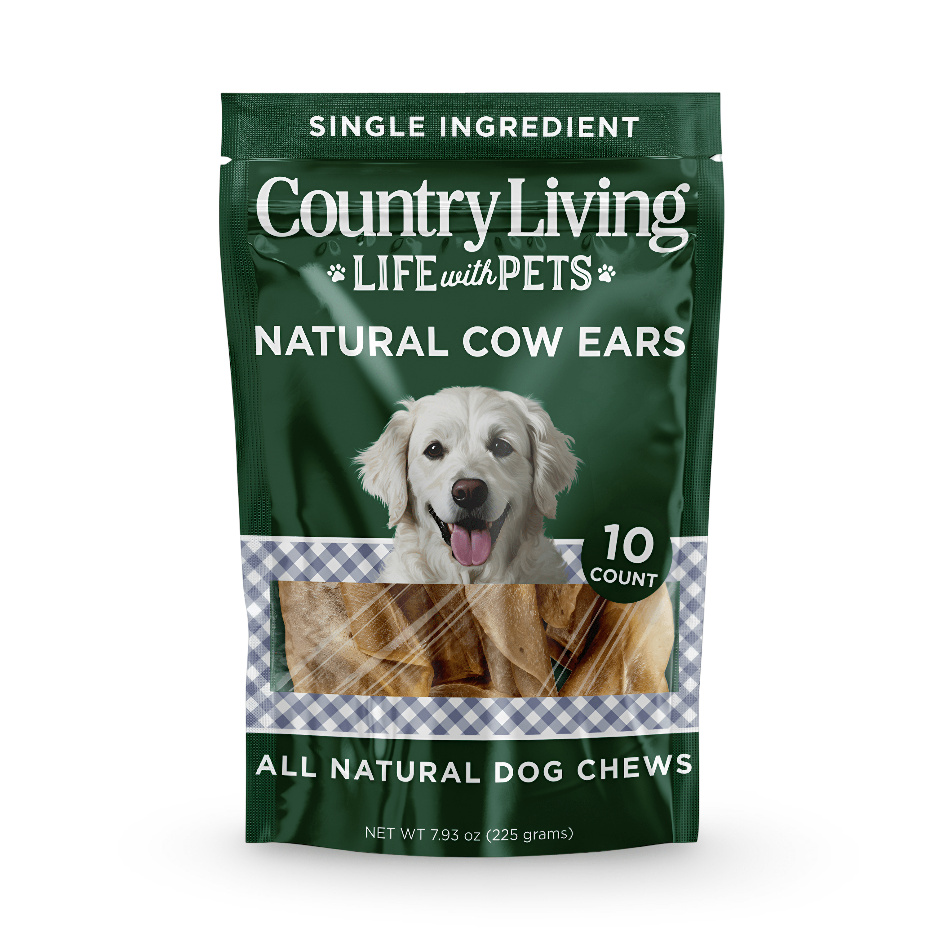 Country Living Natural Cow Ears Dog Chews – 10 Count Bag – All - Natural, Single - Ingredient, Long - Lasting Dog Chews – High - Protein, Low - Fat, Rawhide - Free – Supports Dental Health - Mac's Got More