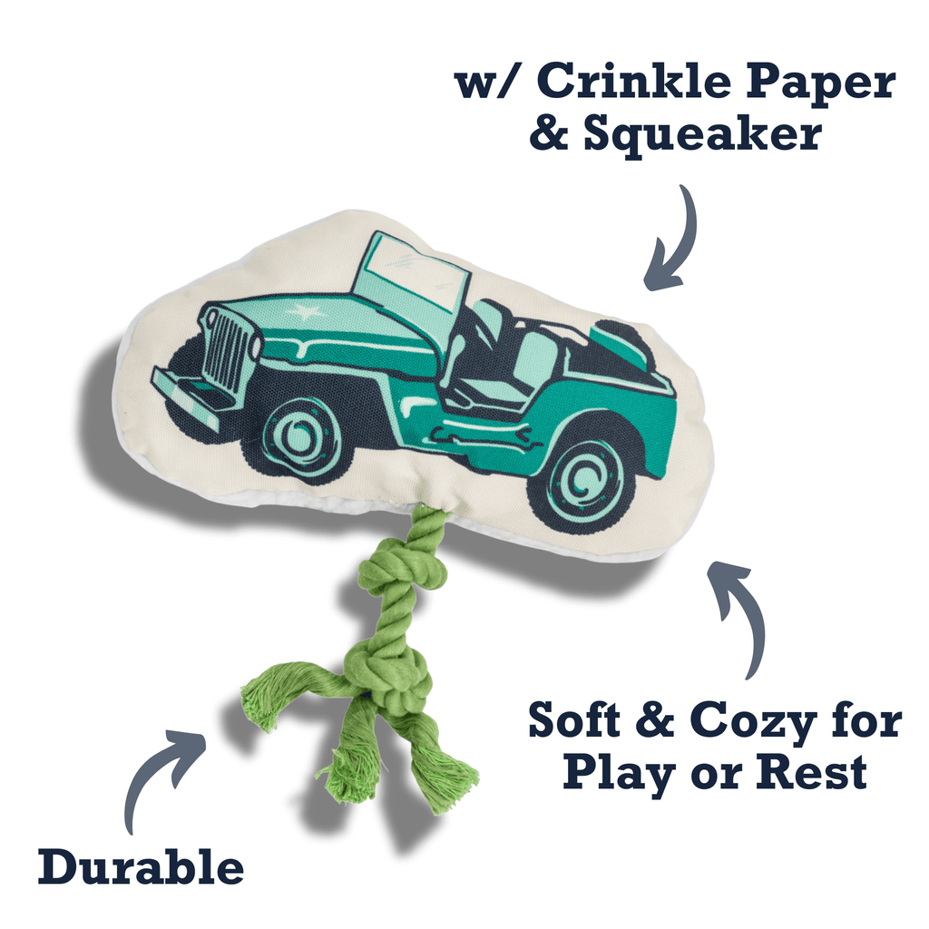 Country Living Retro Army Jeep with Squeaker & Crinkle Paper Plush Dog Toy - Mac's Got More