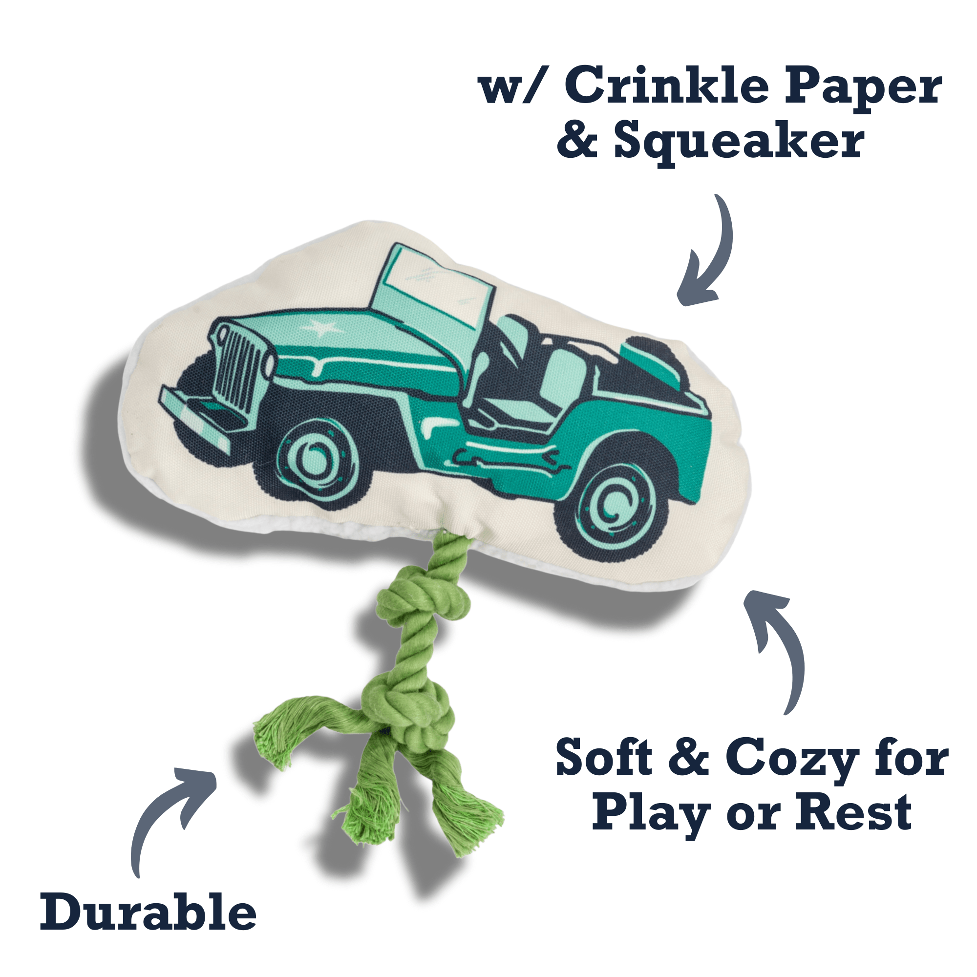 Country Living Retro Army Jeep with Squeaker & Crinkle Paper Plush Dog Toy - Mac's Got More