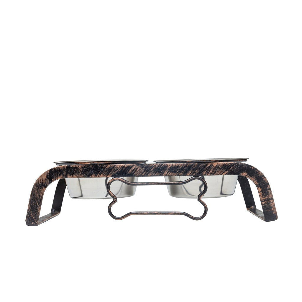 Country Living Rustic Dog Bone Elevated Feeder with 2 Stainless Steel Bowls - Mac's Got More