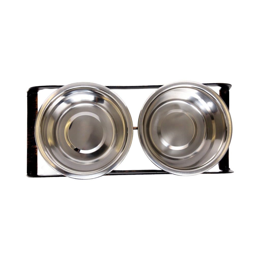 Country Living Rustic Dog Bone Elevated Feeder with 2 Stainless Steel Bowls - Mac's Got More