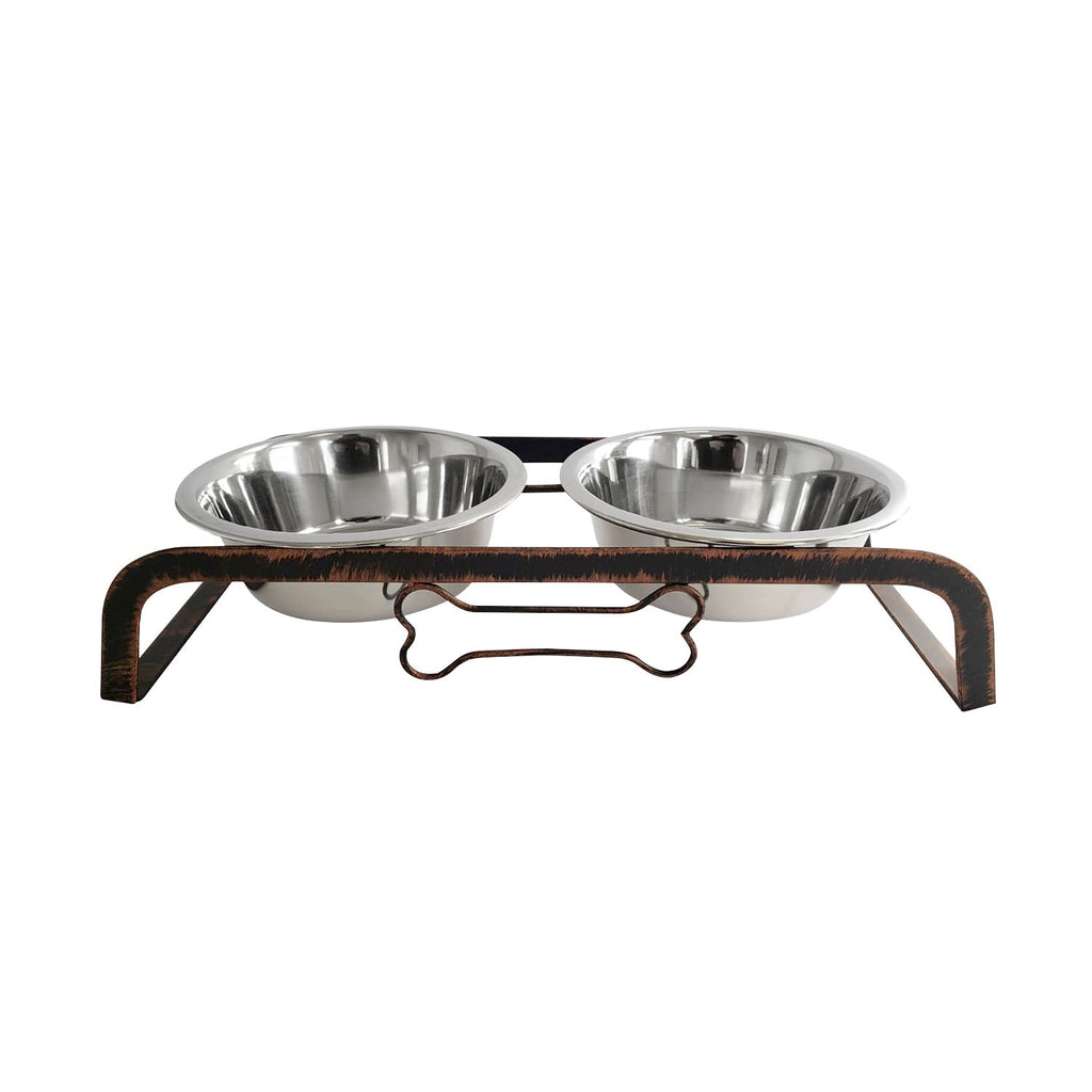 Country Living Rustic Dog Bone Elevated Feeder with 2 Stainless Steel Bowls - Mac's Got More
