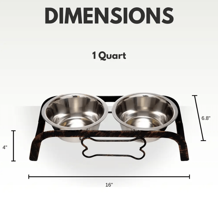 Country Living Rustic Dog Bone Elevated Feeder with 2 Stainless Steel Bowls - Mac's Got More