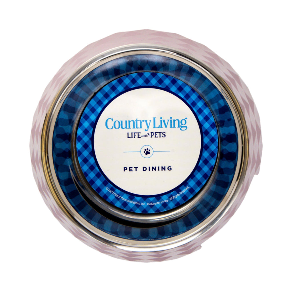 Country Living Set of 2 Diamond Twill Melamine Dog Bowls with Removable Stainless Steel Inserts – Wood Rose - Mac's Got More