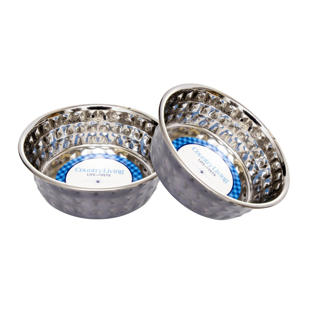 Country Living Set of 2 Hammered Stainless Steel Dog Bowls – Black Pearl - Mac's Got More