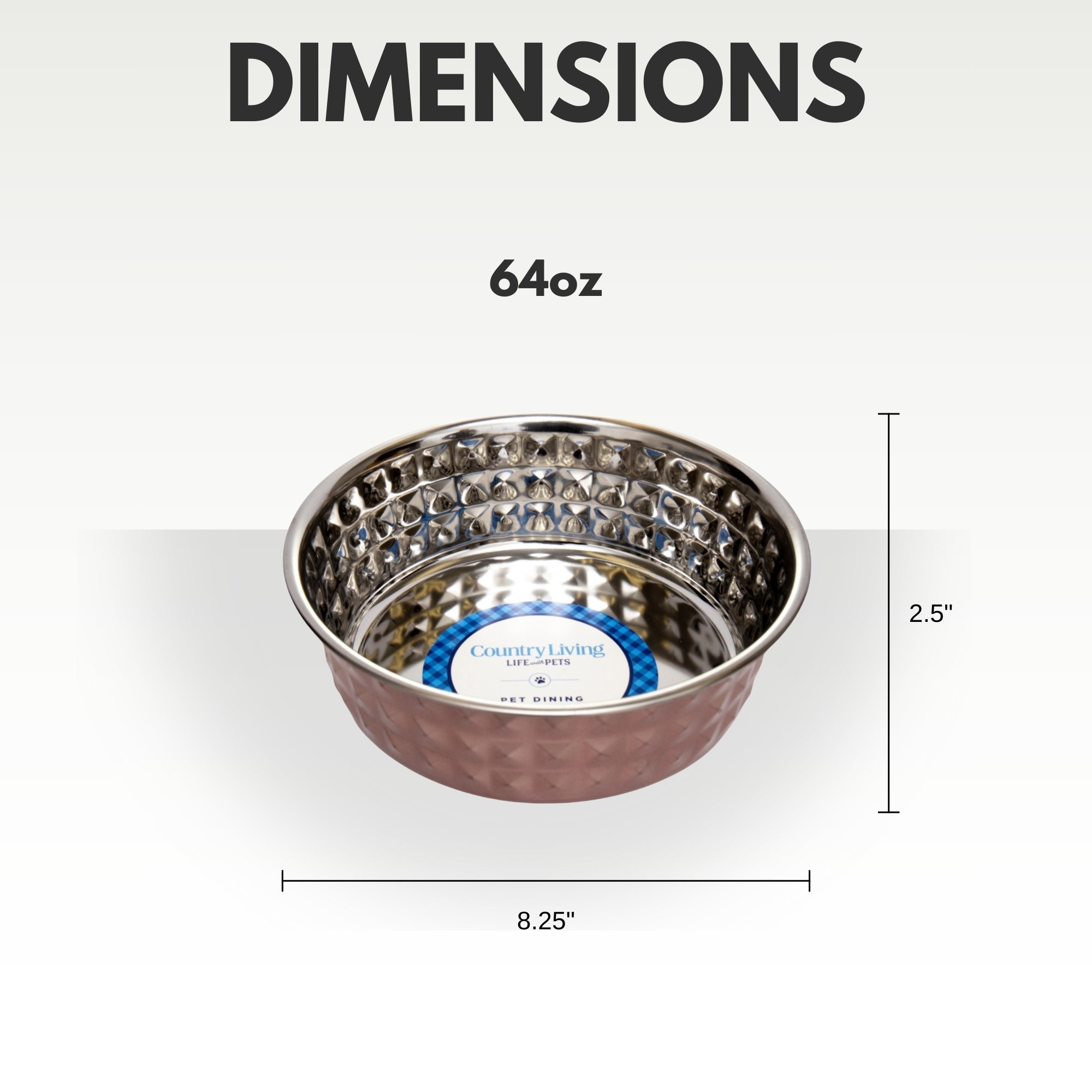 Country Living Set of 2 Hammered Stainless Steel Dog Bowls – Ideal for Extra Large Breeds – Rose Quartz/64oz - Mac's Got More