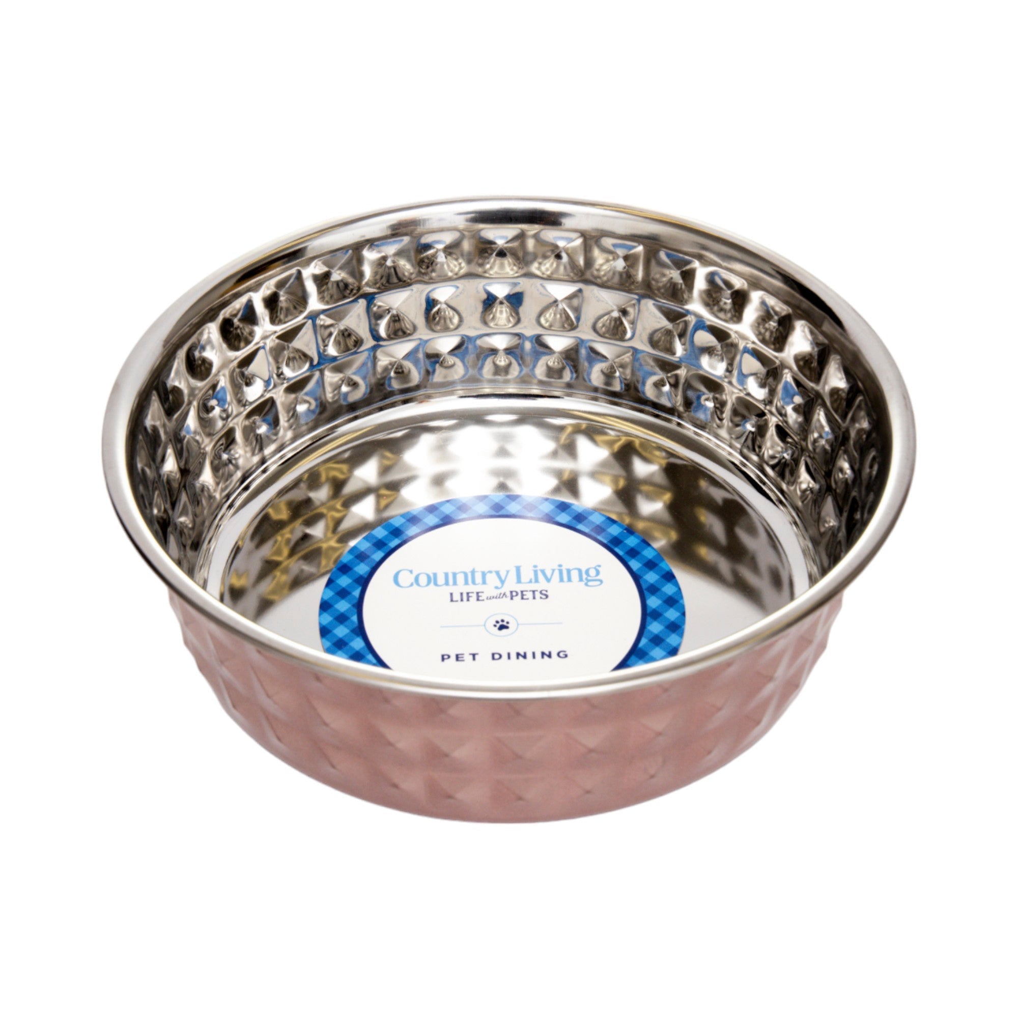 Country Living Set of 2 Hammered Stainless Steel Dog Bowls – Ideal for Extra Large Breeds – Rose Quartz/64oz - Mac's Got More