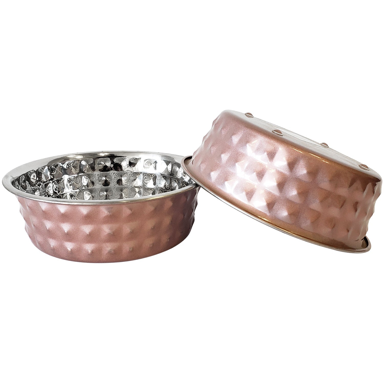 Country Living Set of 2 Hammered Stainless Steel Dog Bowls – Ideal for Extra Large Breeds – Rose Quartz/64oz - Mac's Got More