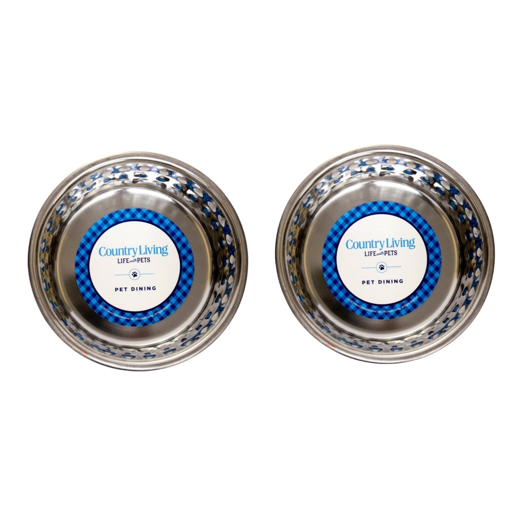 Country Living Set of 2 Hammered Stainless Steel Dog Bowls – Lavender - Mac's Got More