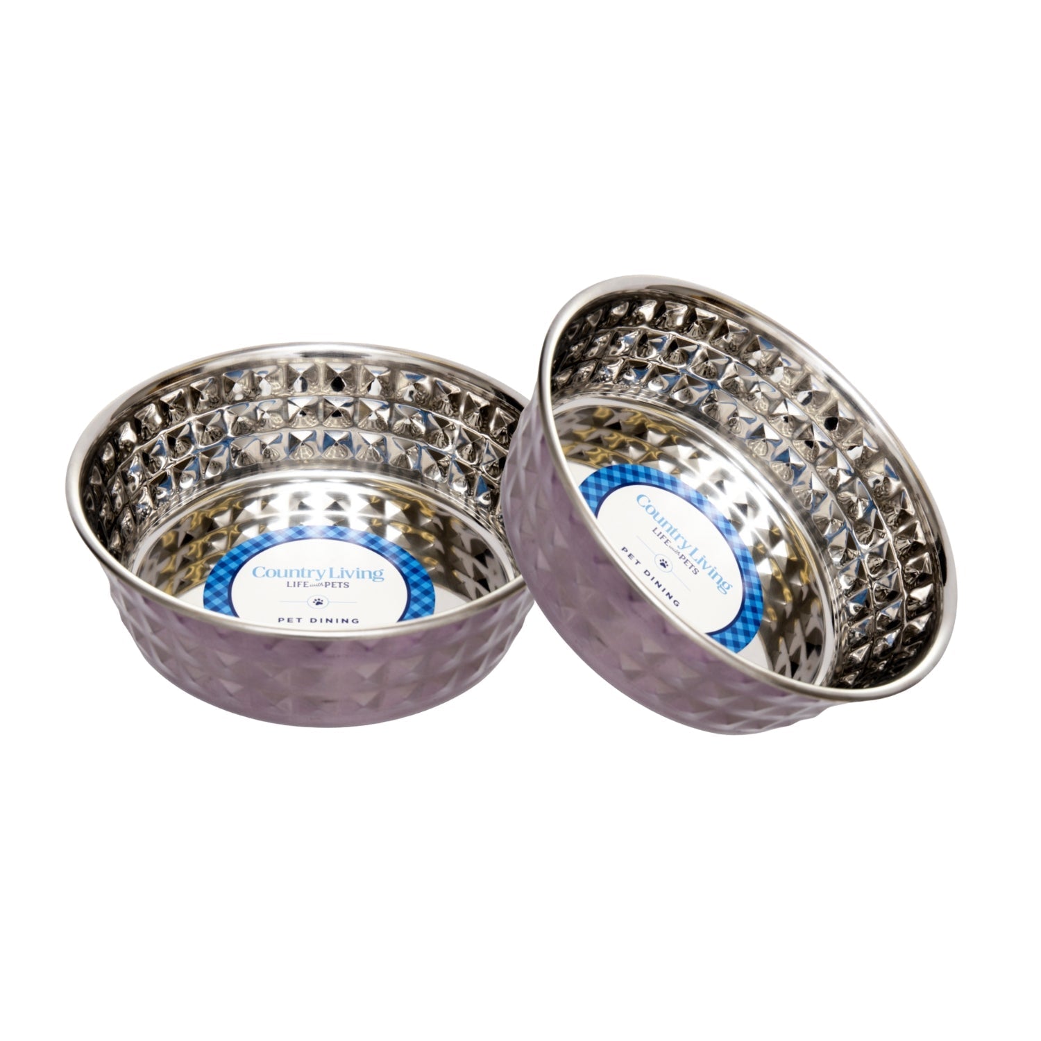 Country Living Set of 2 Hammered Stainless Steel Dog Bowls – Lavender - Mac's Got More