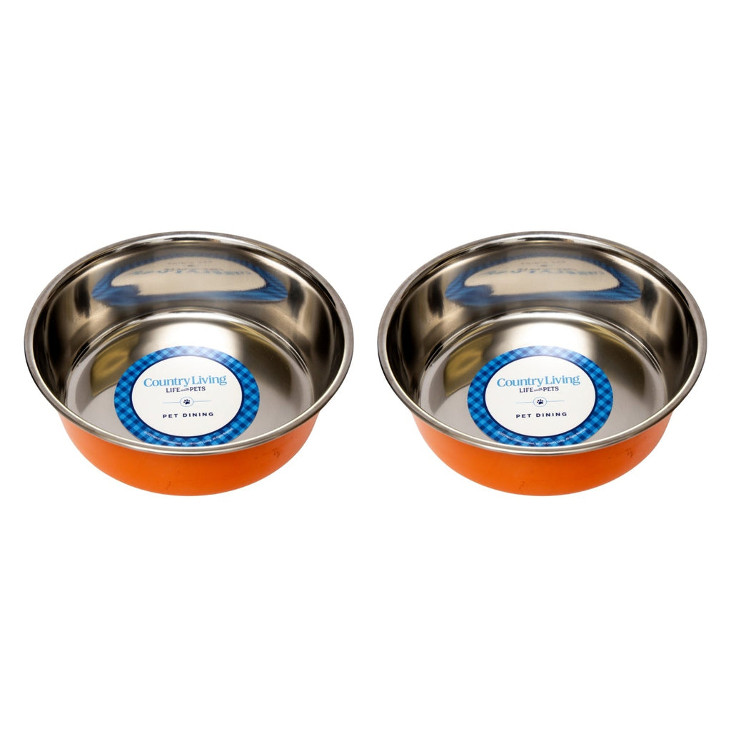 Country Living Set of 2 Heavy Gauge Stainless Steel Dog Bowls - Perfect for Food & Water - Mac's Got More