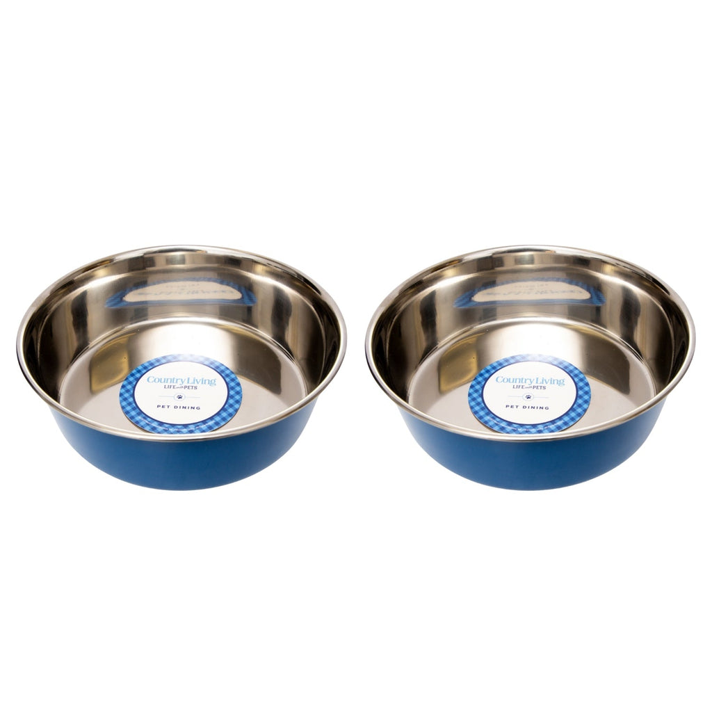Country Living Set of 2 Heavy Gauge Stainless Steel Dog Bowls - Perfect for Food & Water - Mac's Got More