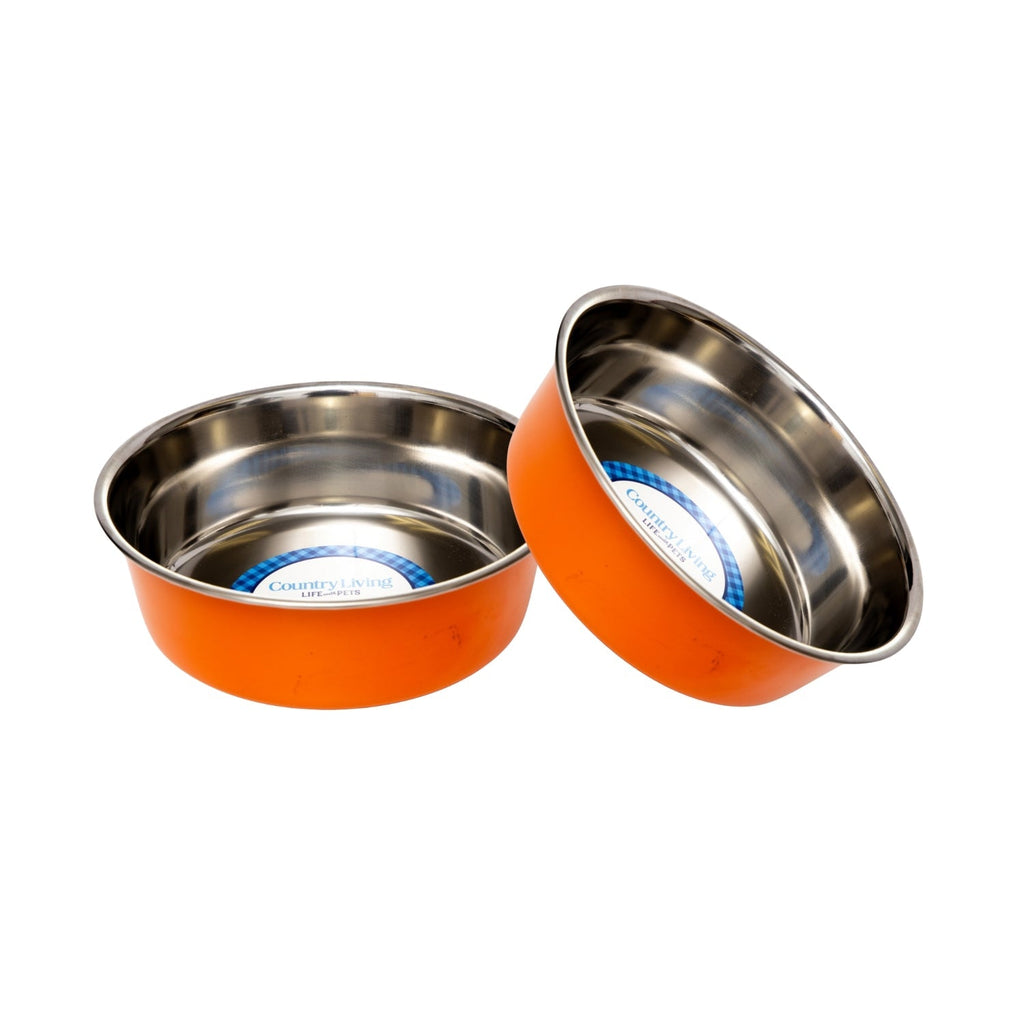 Country Living Set of 2 Heavy Gauge Stainless Steel Dog Bowls - Perfect for Food & Water - Mac's Got More