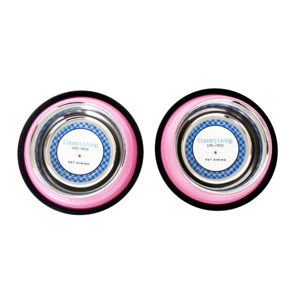Country Living Set of 2 Ribbed Non - Slip Pet Bowls – Carnation Pink - Mac's Got More