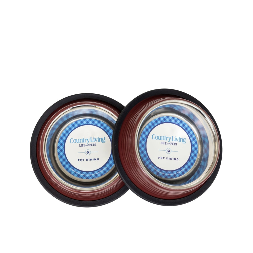 Country Living Set of 2 Ribbed Non - Slip Pet Bowls – Merlot Red - Mac's Got More