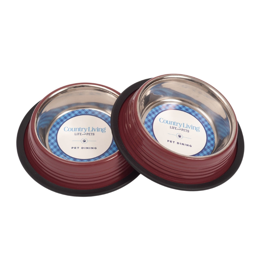 Country Living Set of 2 Ribbed Non - Slip Pet Bowls – Merlot Red - Mac's Got More