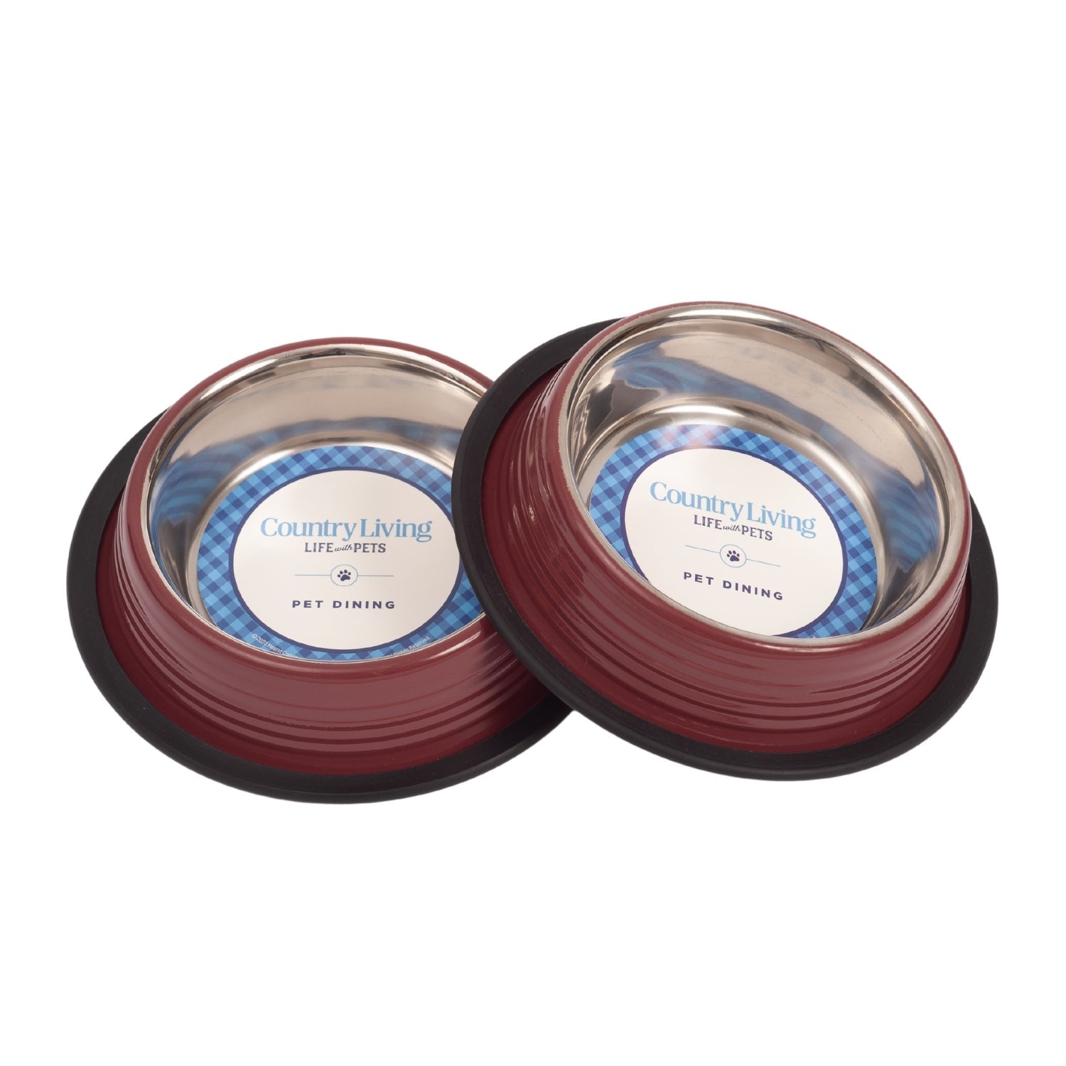 Country Living Set of 2 Ribbed Non - Slip Pet Bowls – Merlot Red - Mac's Got More