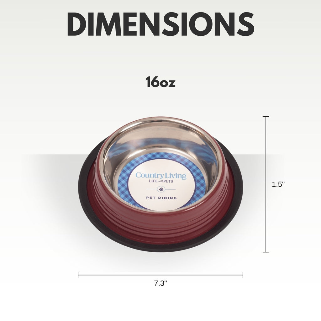 Country Living Set of 2 Ribbed Non - Slip Pet Bowls – Merlot Red - Mac's Got More