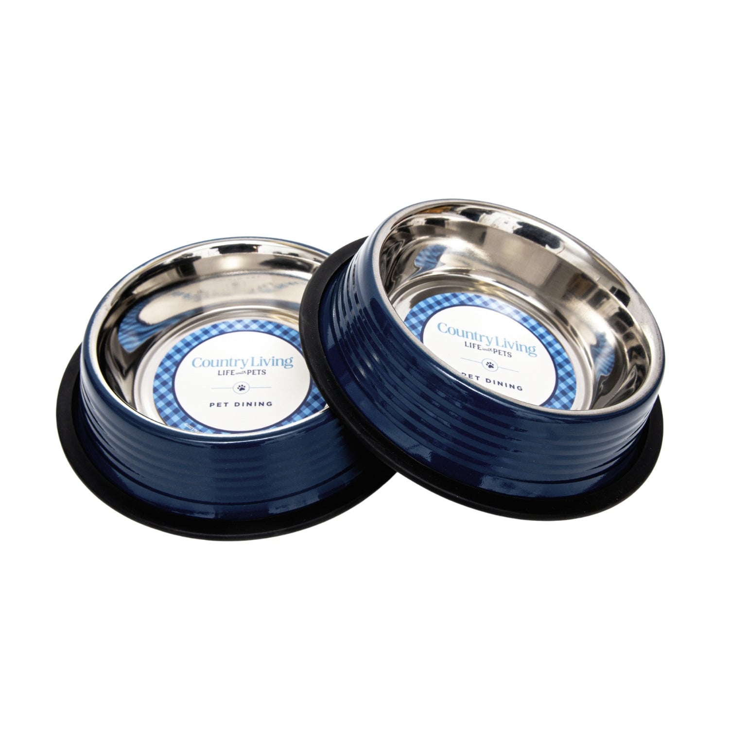 Country Living Set of 2 Ribbed Non - Slip Pet Bowls – Poseidon Blue - Mac's Got More