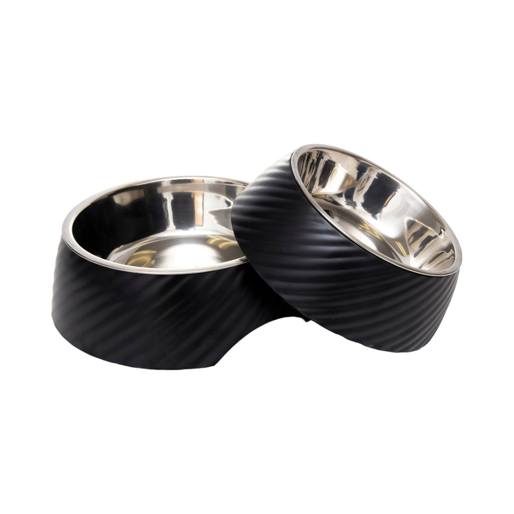 Country Living Set of 2 Round Twill Melamine Dog Bowls with Removable Stainless Steel Inserts – Black - Mac's Got More