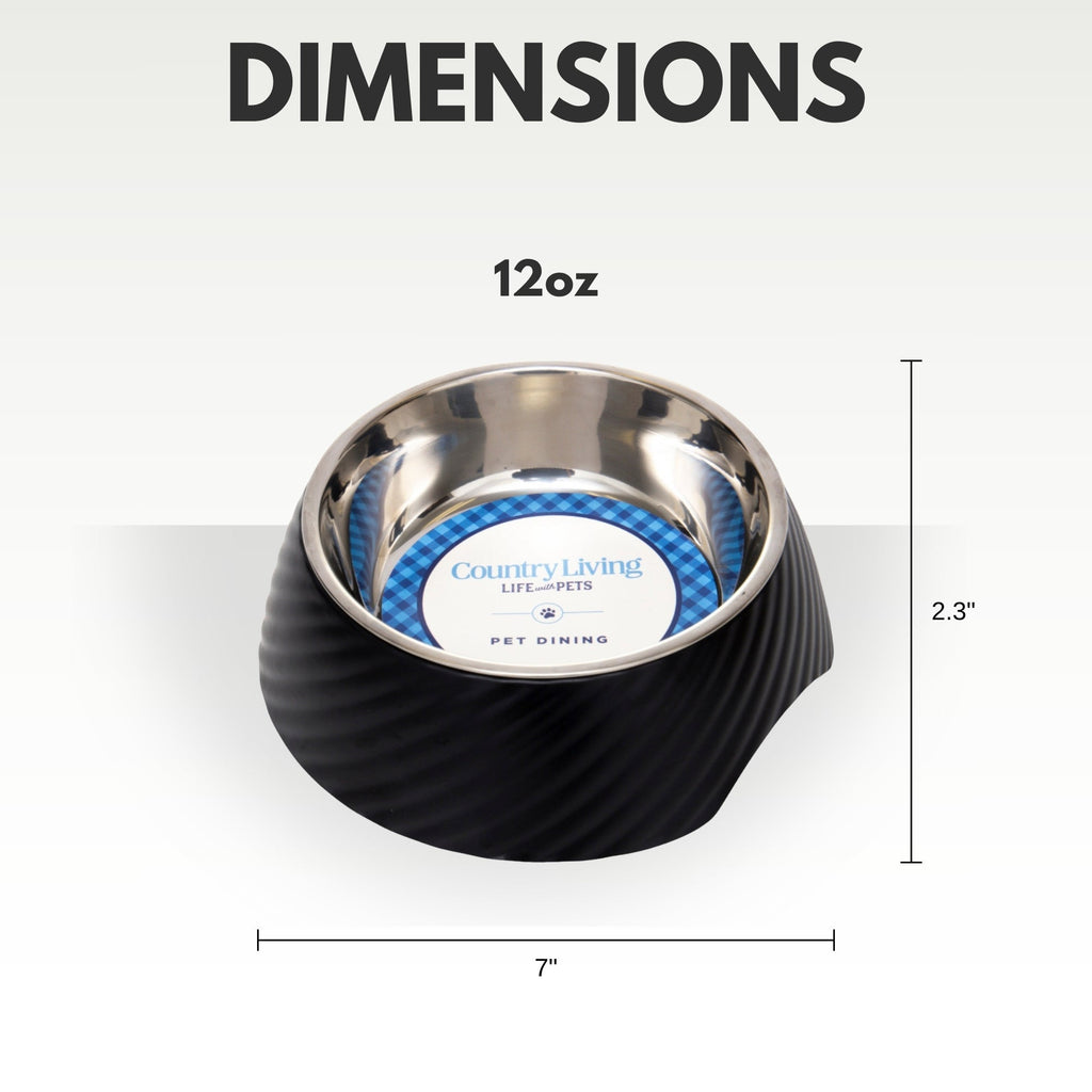 Country Living Set of 2 Round Twill Melamine Dog Bowls with Removable Stainless Steel Inserts – Black - Mac's Got More