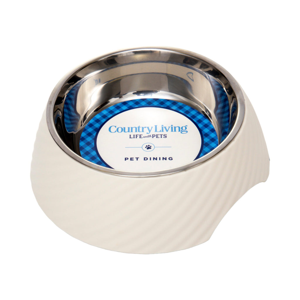 Country Living Set of 2 Round Twill Melamine Dog Bowls with Removable Stainless Steel Inserts – White Swan - Mac's Got More