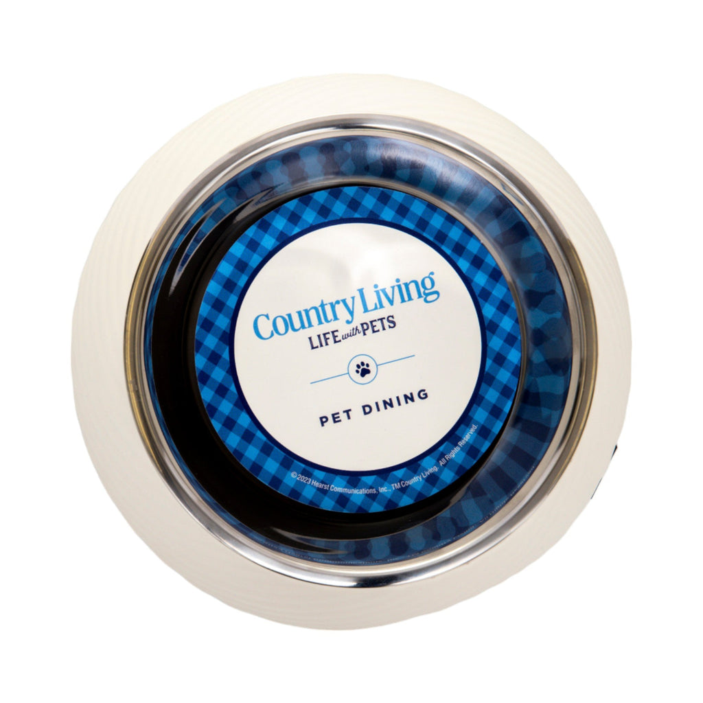 Country Living Set of 2 Round Twill Melamine Dog Bowls with Removable Stainless Steel Inserts – White Swan - Mac's Got More