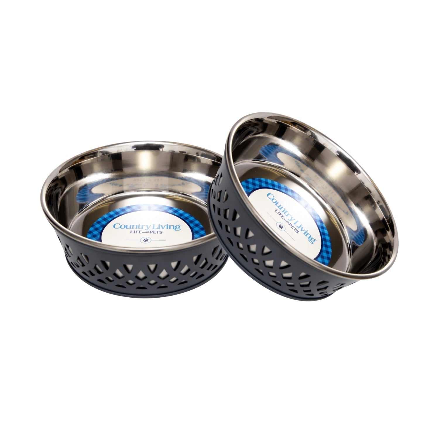 Country Living Set of 2 Stainless Steel Dog Bowls – Farmhouse Style, Ideal for Small to Medium Dogs - Mac's Got More