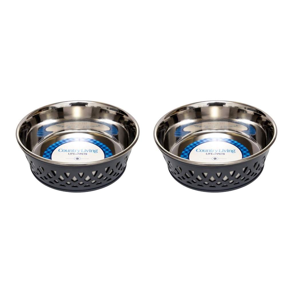 Country Living Set of 2 Stainless Steel Dog Bowls – Farmhouse Style, Ideal for Small to Medium Dogs - Mac's Got More