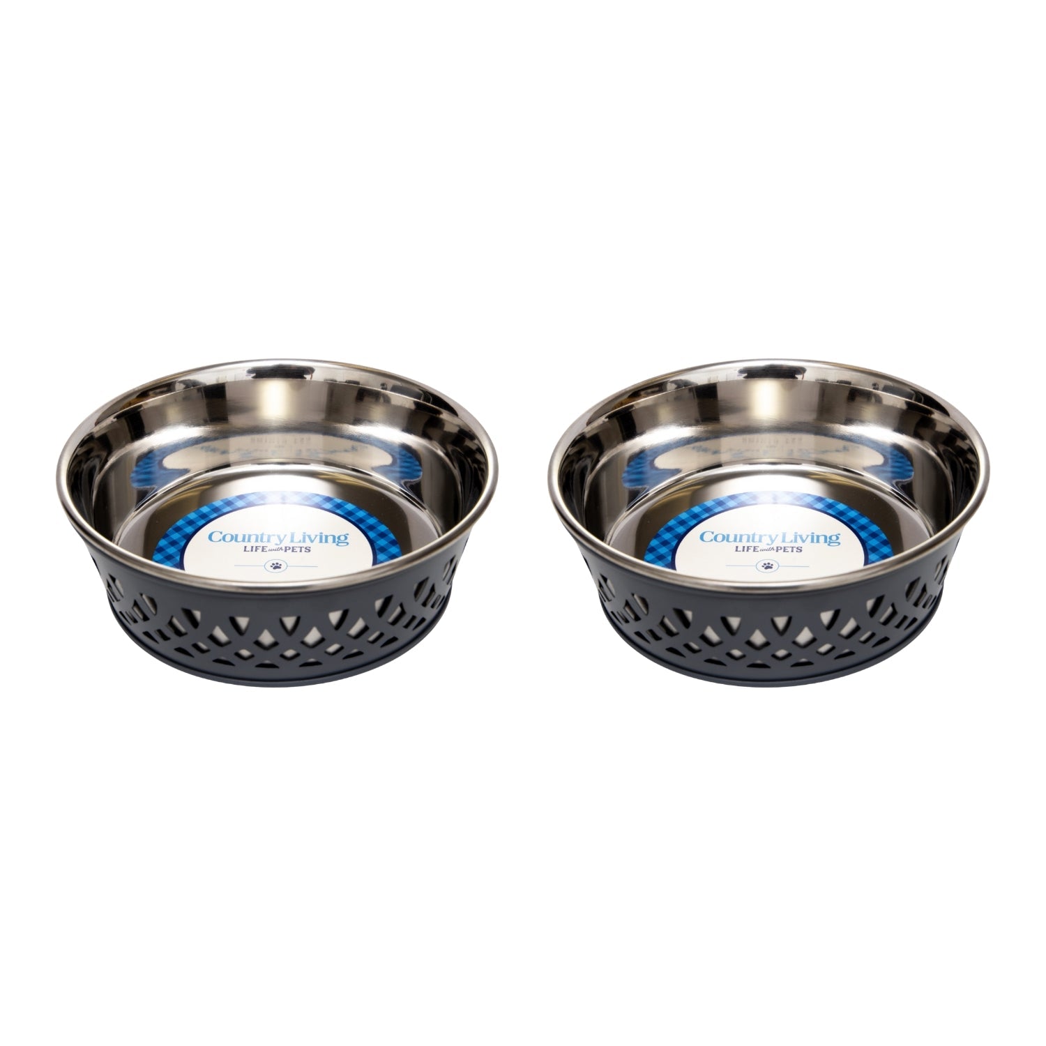 Country Living Set of 2 Stainless Steel Dog Bowls – Farmhouse Style, Ideal for Small to Medium Dogs - Mac's Got More
