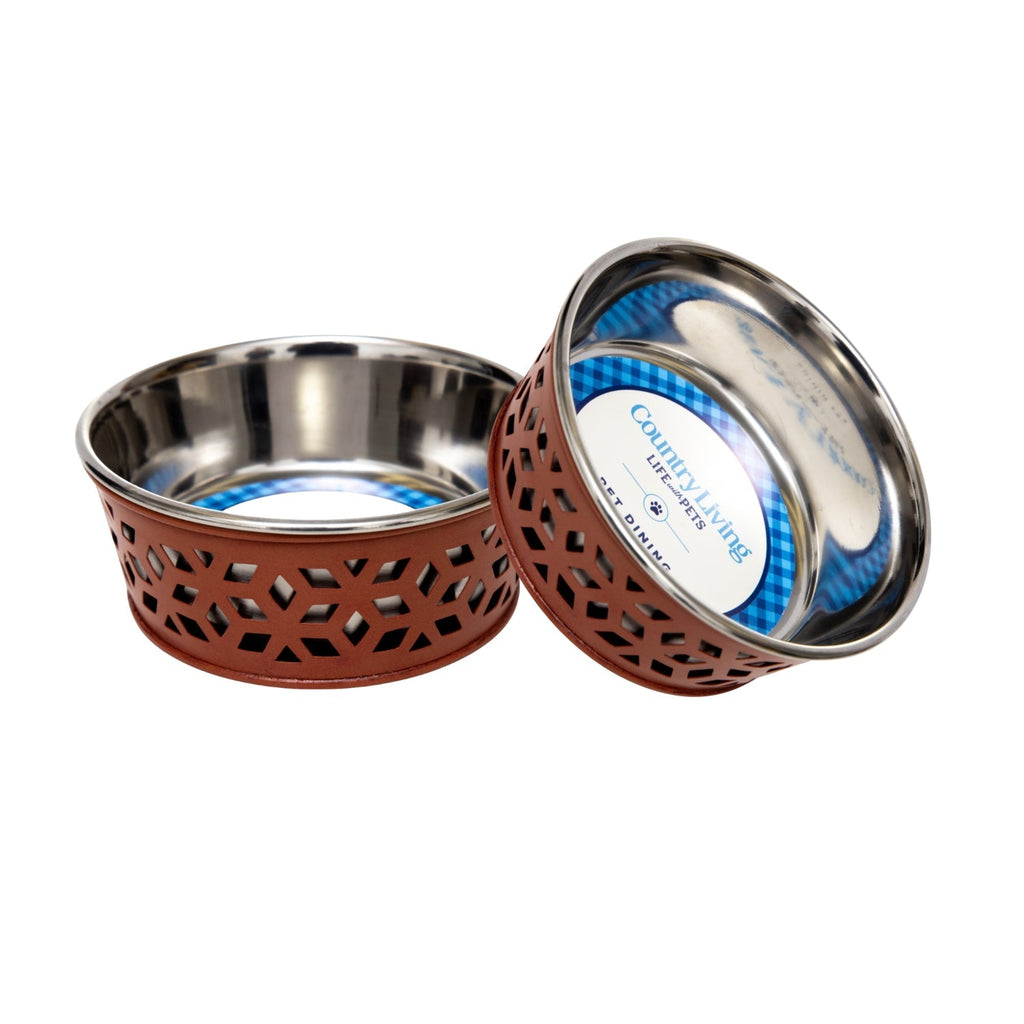Country Living Set of 2 Stainless Steel Dog Bowls – Farmhouse Style, Ideal for Small to Medium Dogs - Mac's Got More