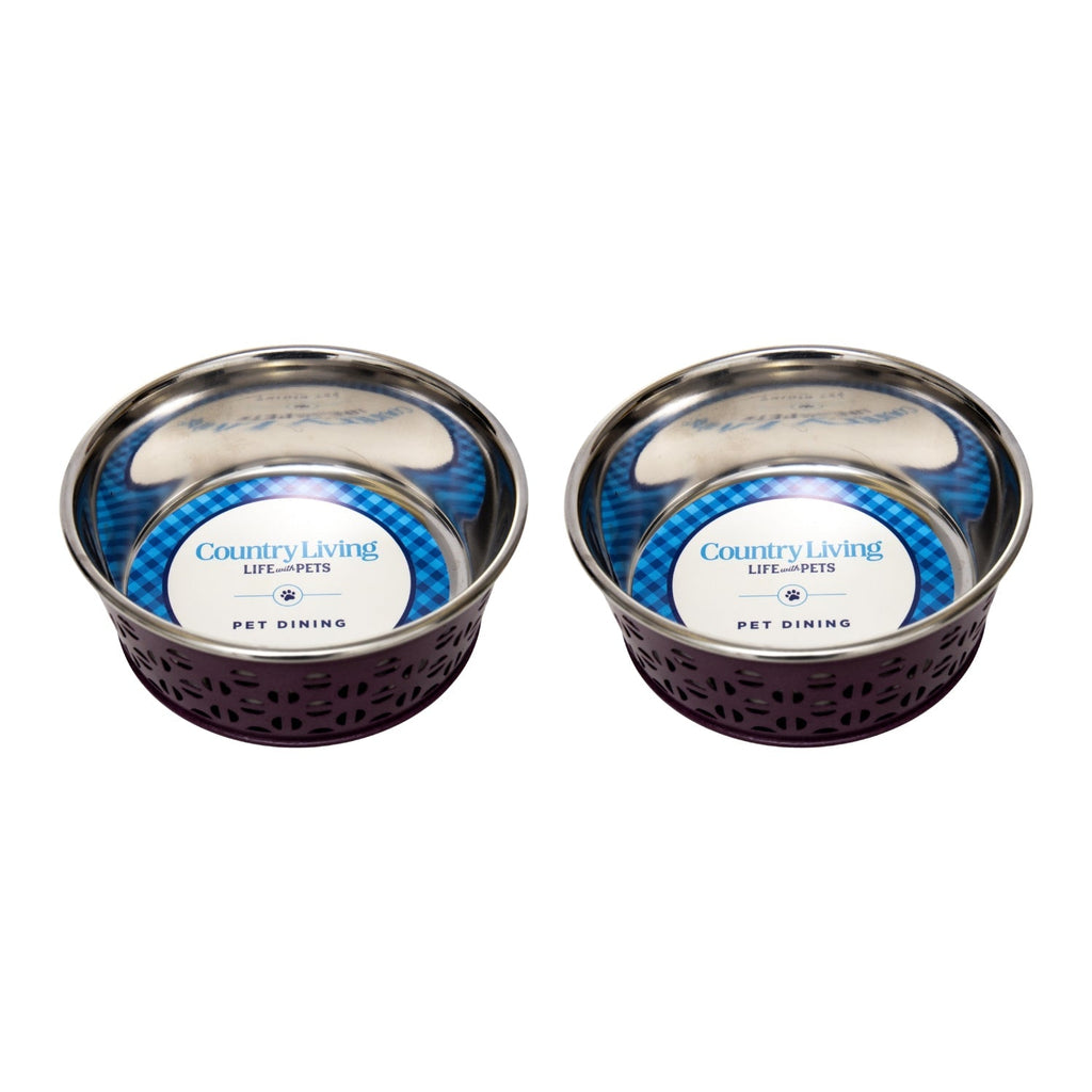 Country Living Set of 2 Stainless Steel Dog Bowls – Farmhouse Style, Ideal for Small to Medium Dogs - Mac's Got More