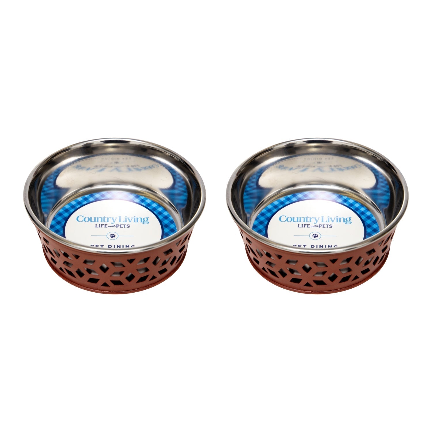 Country Living Set of 2 Stainless Steel Dog Bowls – Farmhouse Style, Ideal for Small to Medium Dogs - Mac's Got More