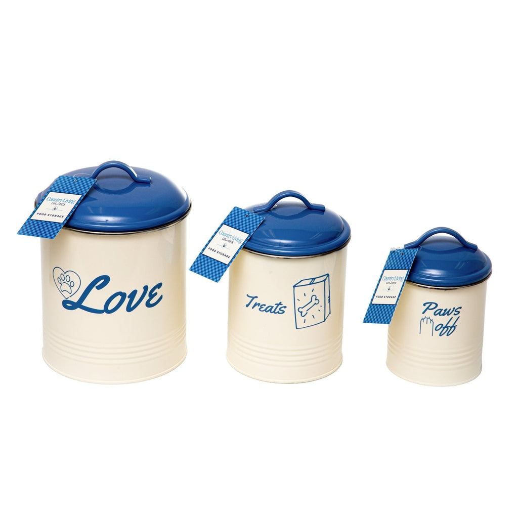 Country Living Set of 3 Pet Treat Canisters, Dog Treat Storage – French Blue Lid - Mac's Got More