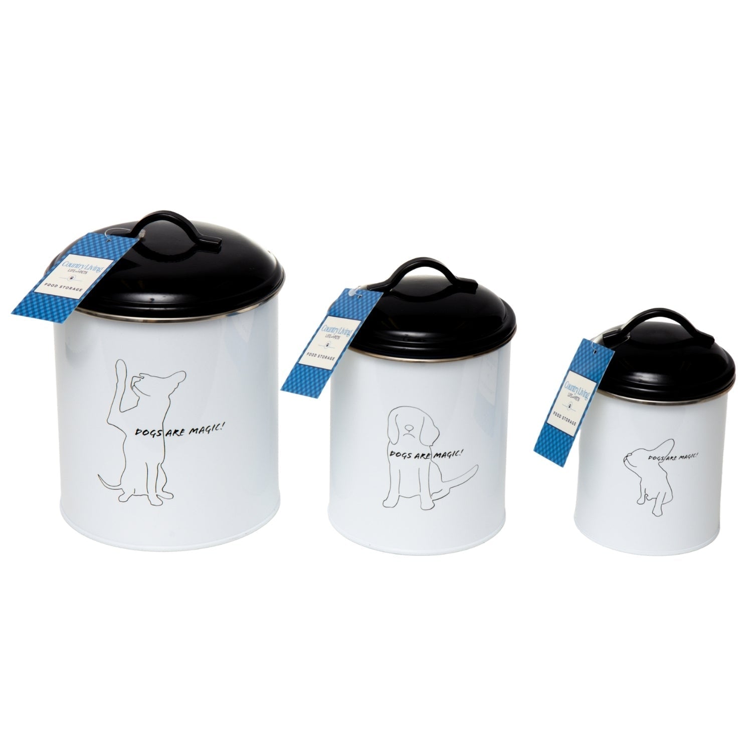 Country Living Set of 3 Pet Treat Storage Canisters – Black & White - Mac's Got More