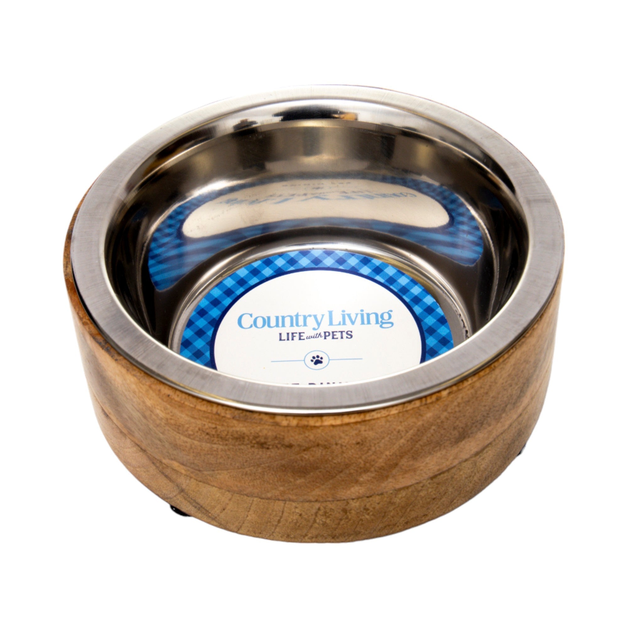 Country Living Stainless Steel Dog Bowl with Cylindrical Mango Wood Holder - Mac's Got More