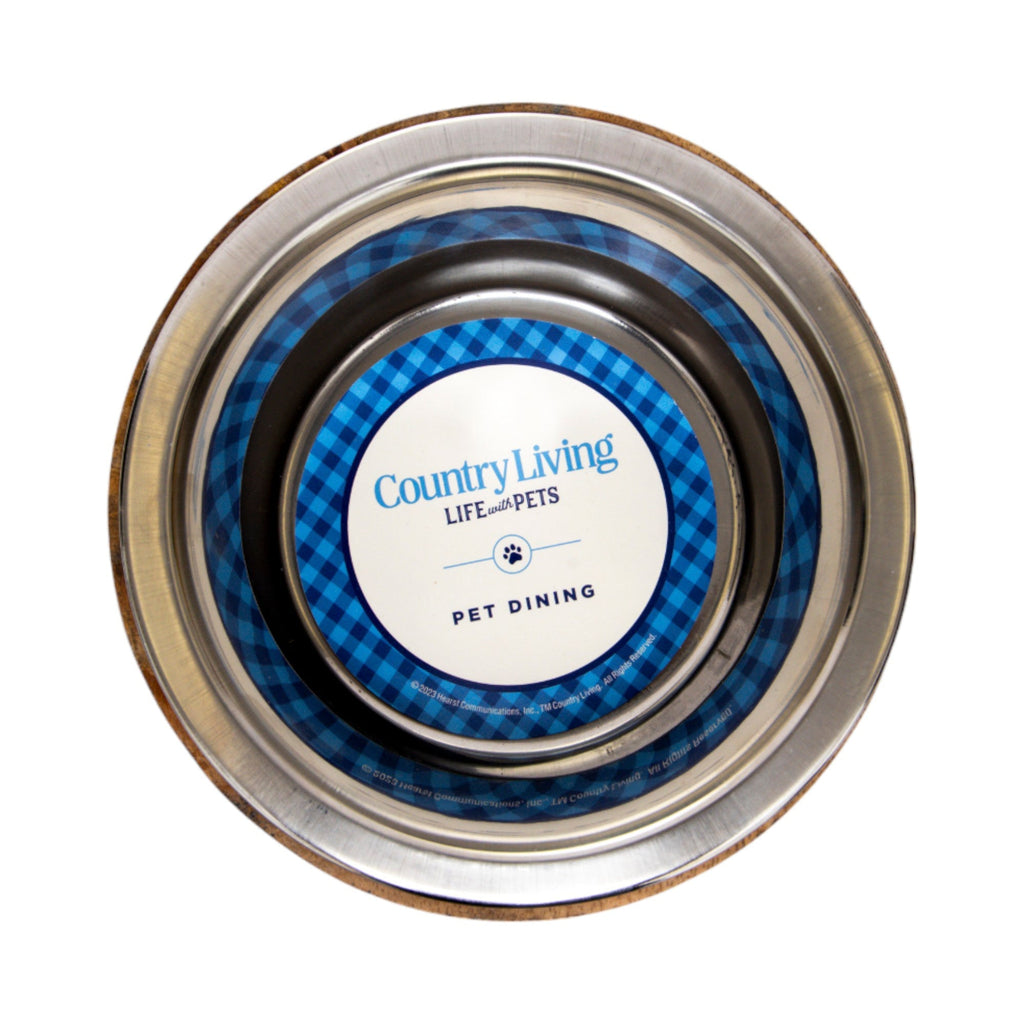 Country Living Stainless Steel Dog Bowl with Cylindrical Mango Wood Holder - Mac's Got More