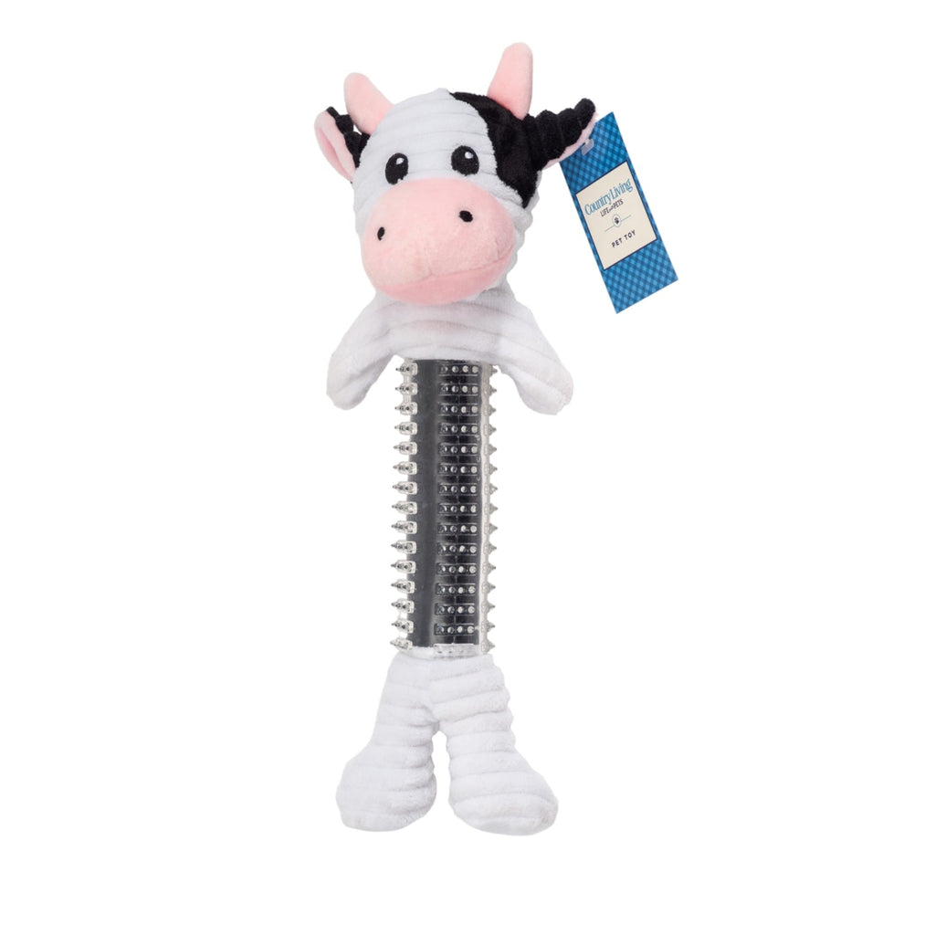 Country Living Thermoplastic Rubber Black & White Cow Plush Dog Toy – with Squeaker & Crinkle Paper - Mac's Got More