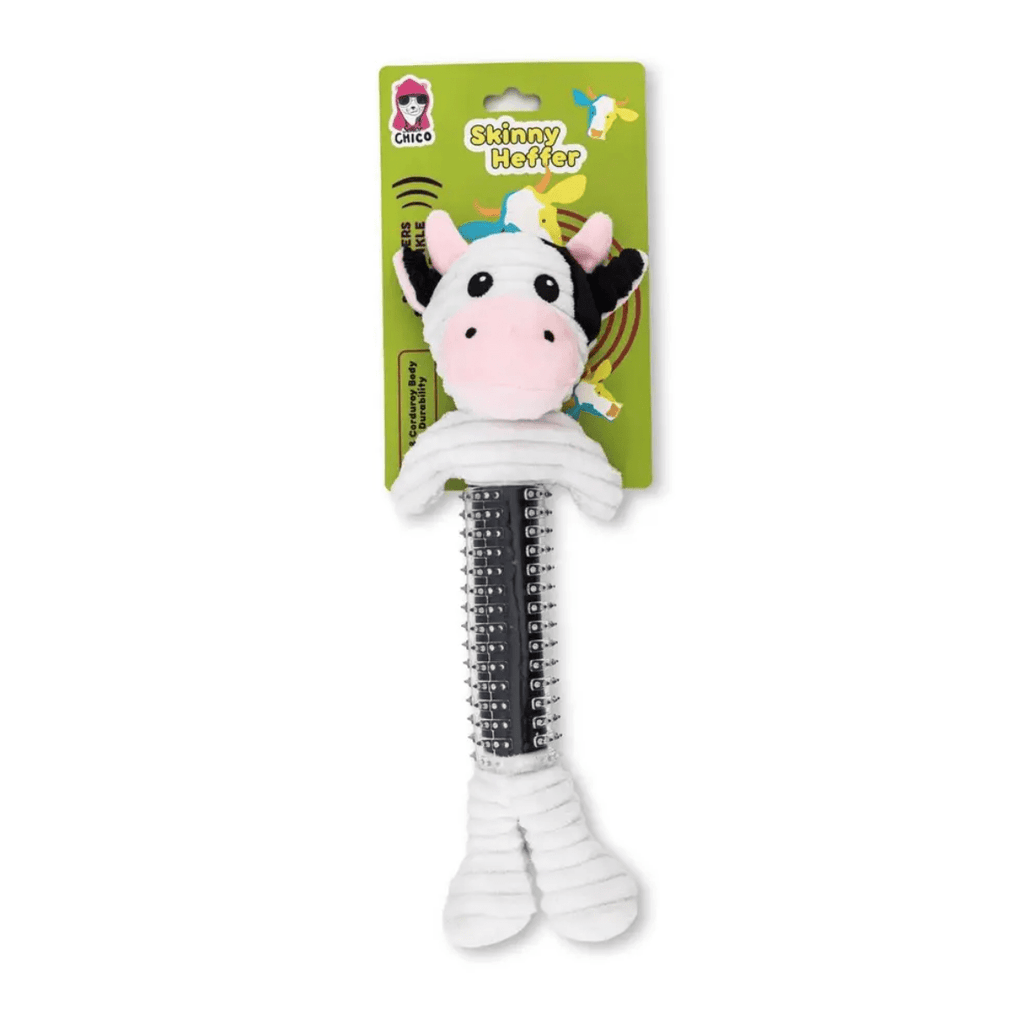 Country Living Thermoplastic Rubber Black & White Cow Plush Dog Toy – with Squeaker & Crinkle Paper - Mac's Got More