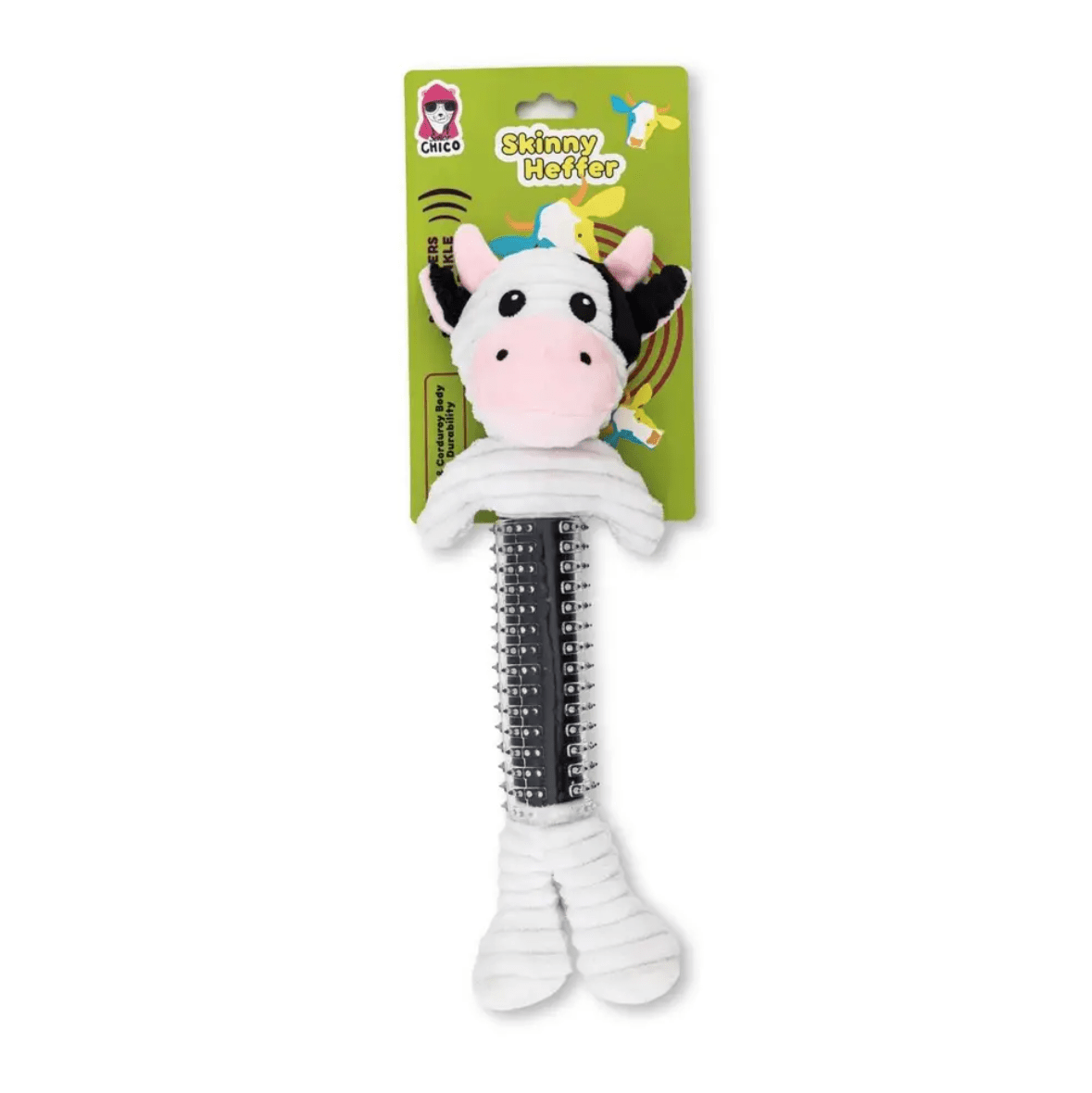 Country Living Thermoplastic Rubber Black & White Cow Plush Dog Toy – with Squeaker & Crinkle Paper - Mac's Got More