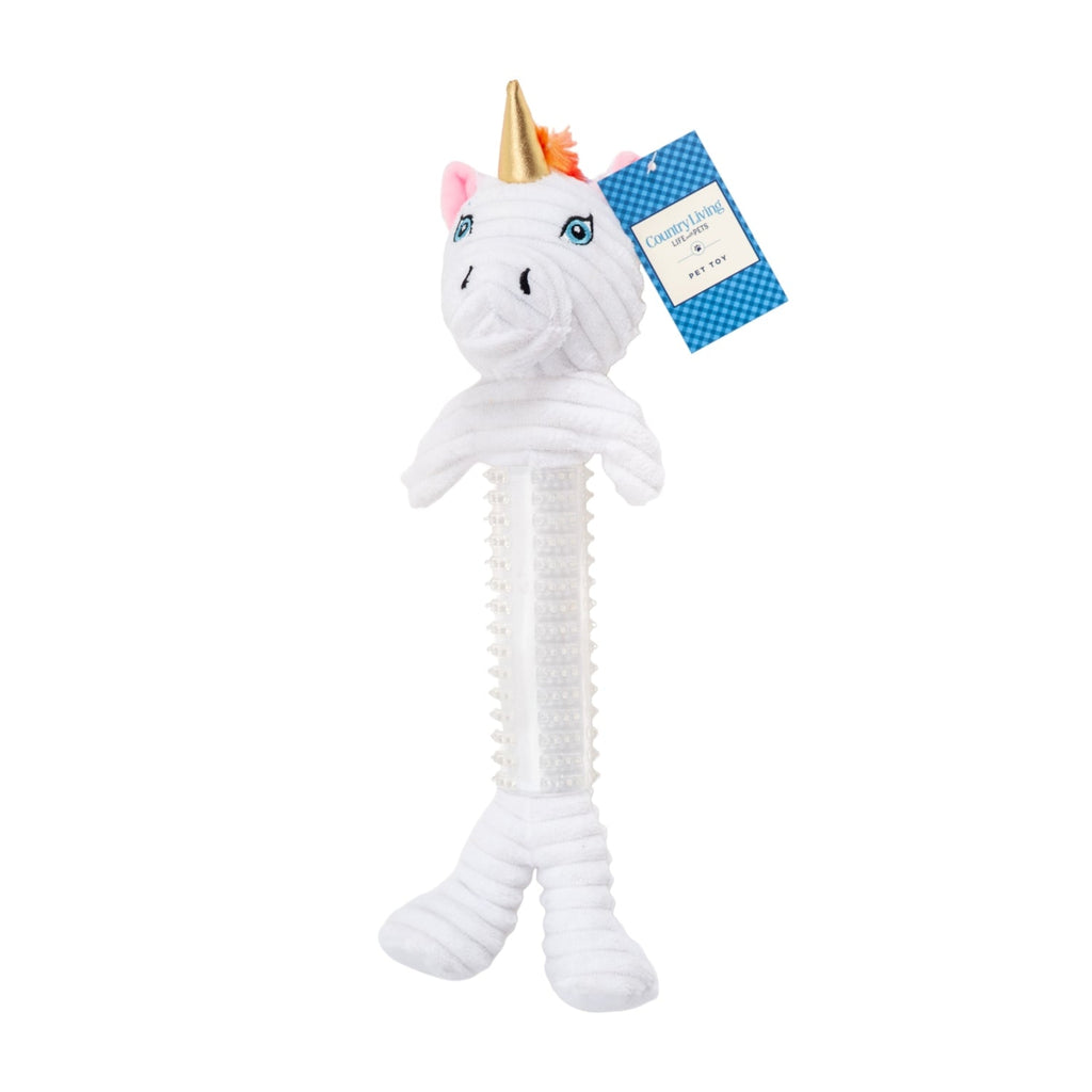 Country Living Thermoplastic Rubber Skinny Unicorn Corduroy Plush Dog Toy – with Squeaker & Crinkle Paper - Mac's Got More