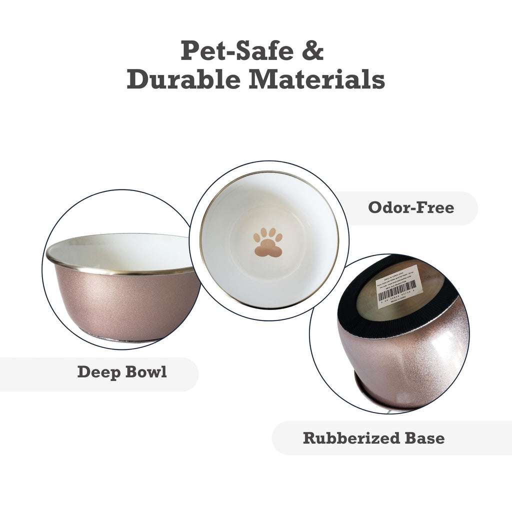 Deep Dog Bowl with Paw Print Design – Stainless Steel Bowl, Ideal for Small, Medium to Large Dogs – Rose Gold - Mac's Got More