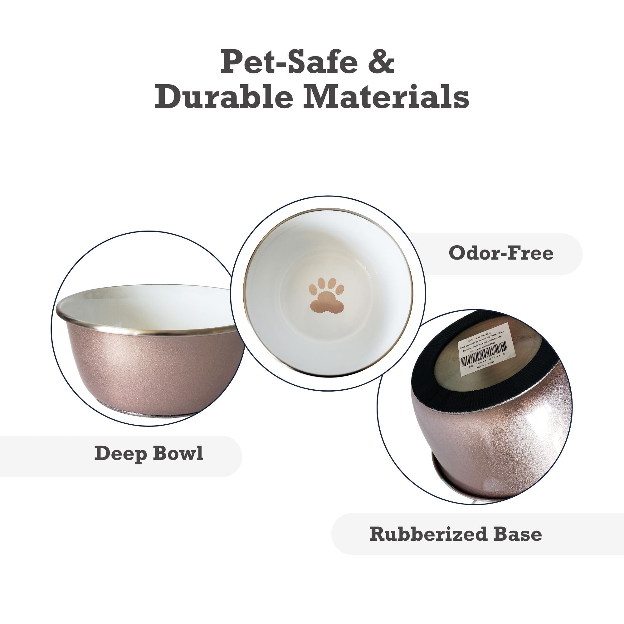 Deep Dog Bowl with Paw Print Design – Stainless Steel Bowl, Ideal for Small, Medium to Large Dogs – Rose Gold - Mac's Got More