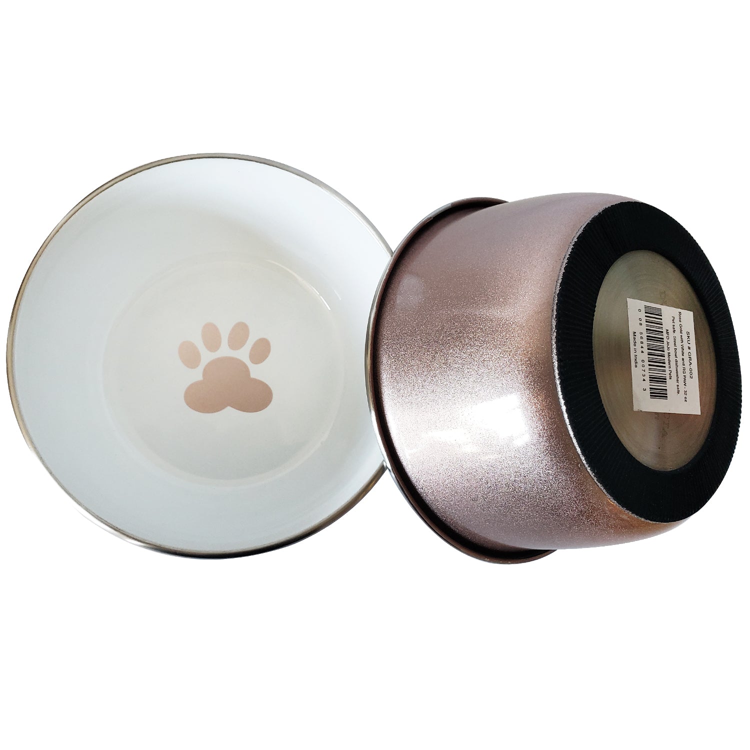 Deep Dog Bowl with Paw Print Design – Stainless Steel Bowl, Ideal for Small, Medium to Large Dogs – Rose Gold - Mac's Got More
