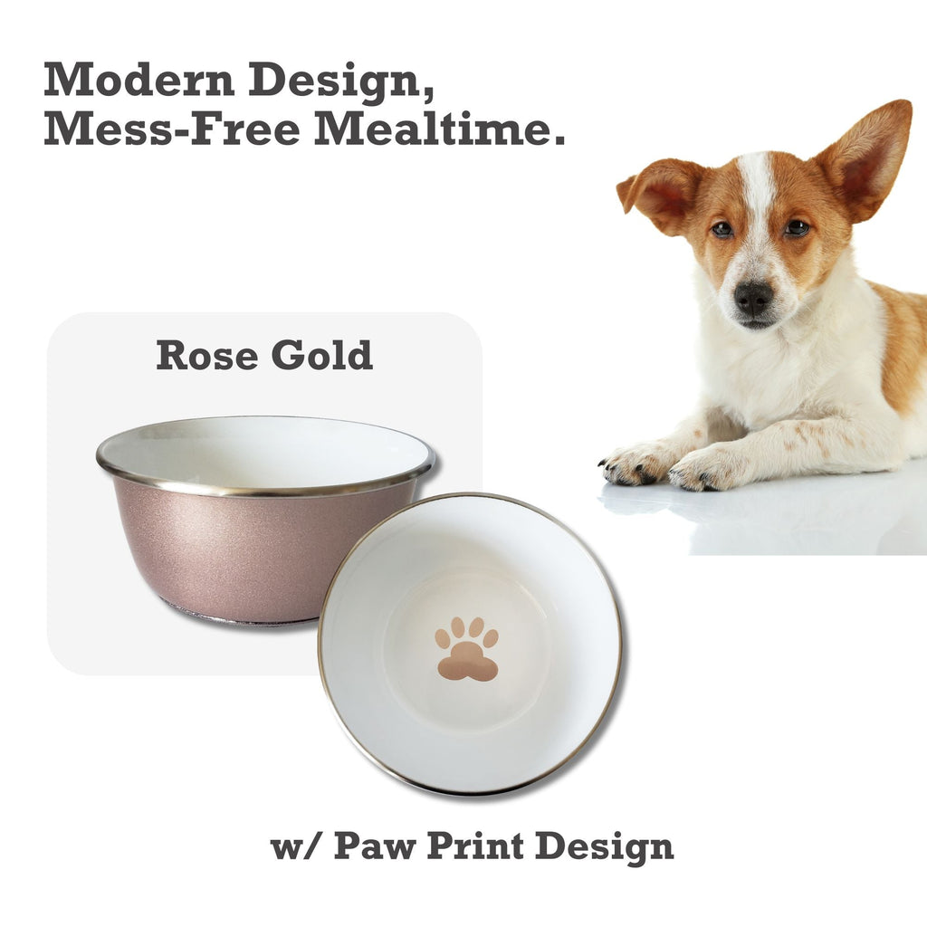 Deep Dog Bowl with Paw Print Design – Stainless Steel Bowl, Ideal for Small, Medium to Large Dogs – Rose Gold - Mac's Got More