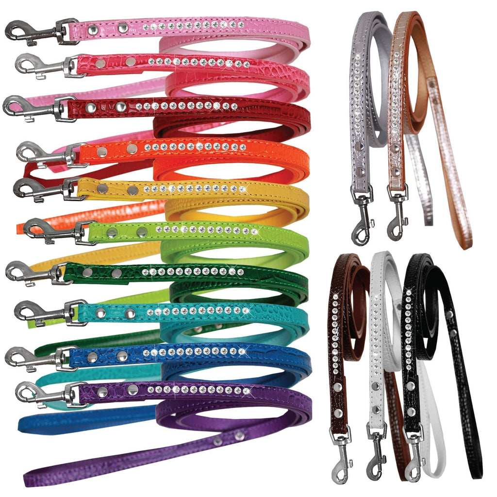 Dog, Puppy & Pet Designer Croc Leash, "One Row Clear Crystal" - Mac's Got More