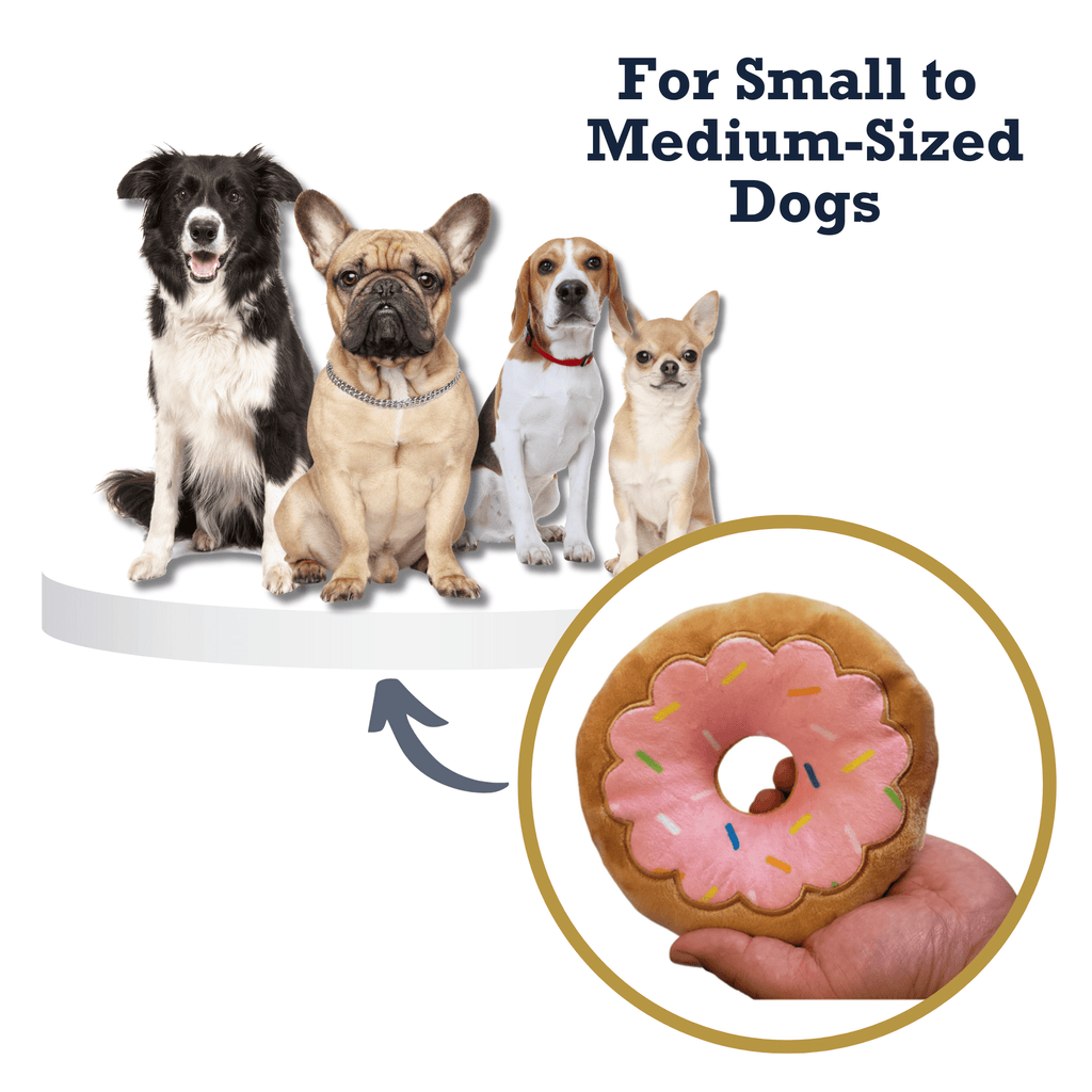 Donut Plush Dog Toy – Soft, Chewy and Cuddly, Safe & Non - Toxic, Ideal for Fetching, Tug - of - War, Gentle Chewing – Strawberry - Mac's Got More