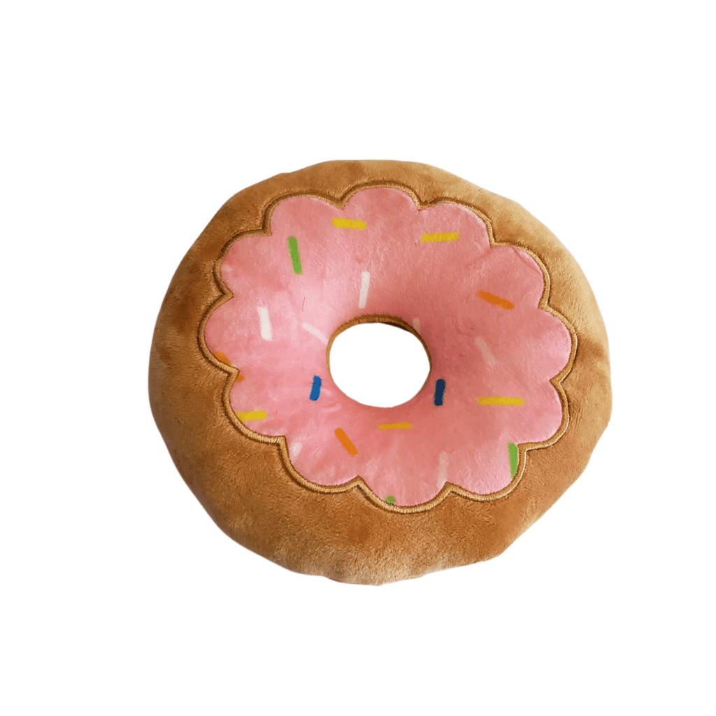Donut Plush Dog Toy – Soft, Chewy and Cuddly, Safe & Non - Toxic, Ideal for Fetching, Tug - of - War, Gentle Chewing – Strawberry - Mac's Got More