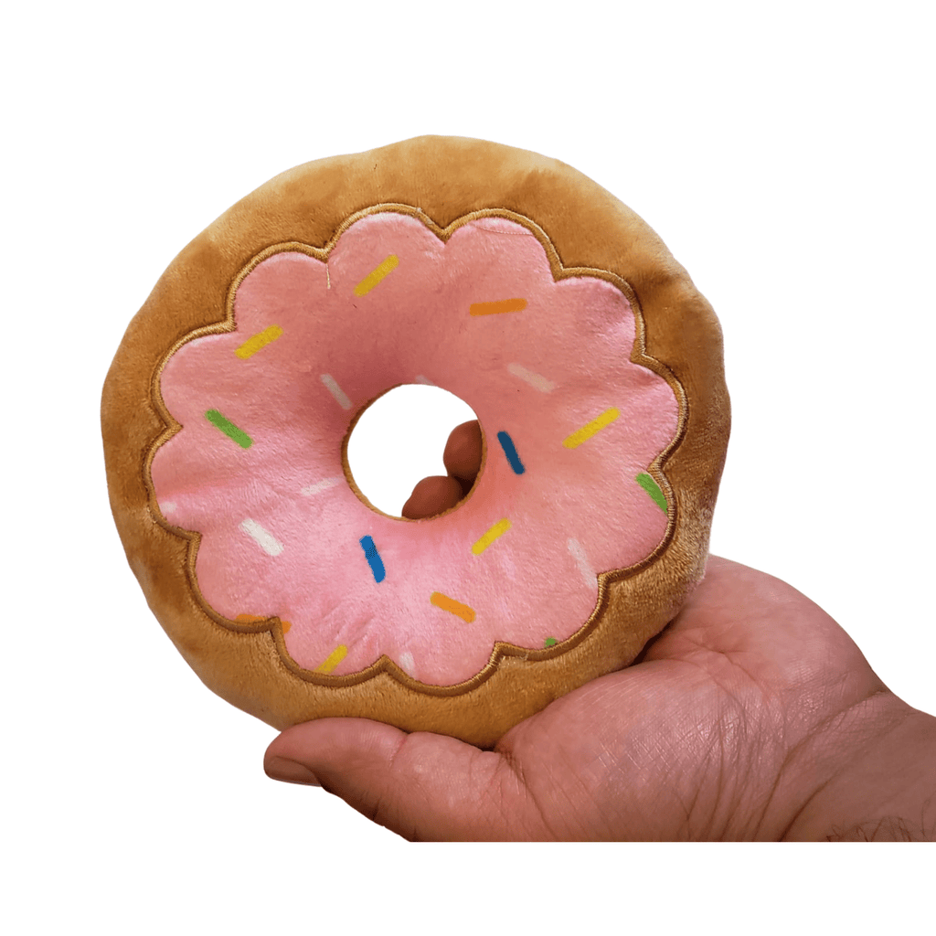 Donut Plush Dog Toy – Soft, Chewy and Cuddly, Safe & Non - Toxic, Ideal for Fetching, Tug - of - War, Gentle Chewing – Strawberry - Mac's Got More